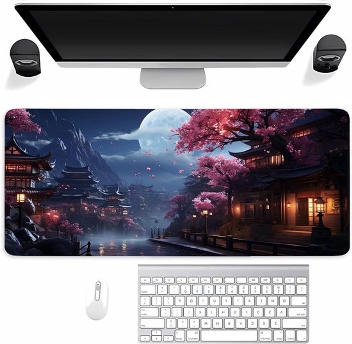 XXL Muismat - Bureauonderlegger Gamingmat - Verbeterde precisie - Gestikte randen - 60 x 30 cm - Japanse landschap