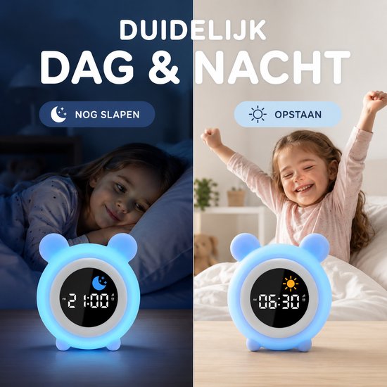 Sercano Slaaptrainer Kinderen Siliconen - Kinderwekker met Nachtlampje - Witte Ruis & 8 Geluiden - Valbestendig - Digitale Wekker - Tik voor 8 Kleuren - 1800mAh - Oplaadbaar van Sercano — afbeelding 2