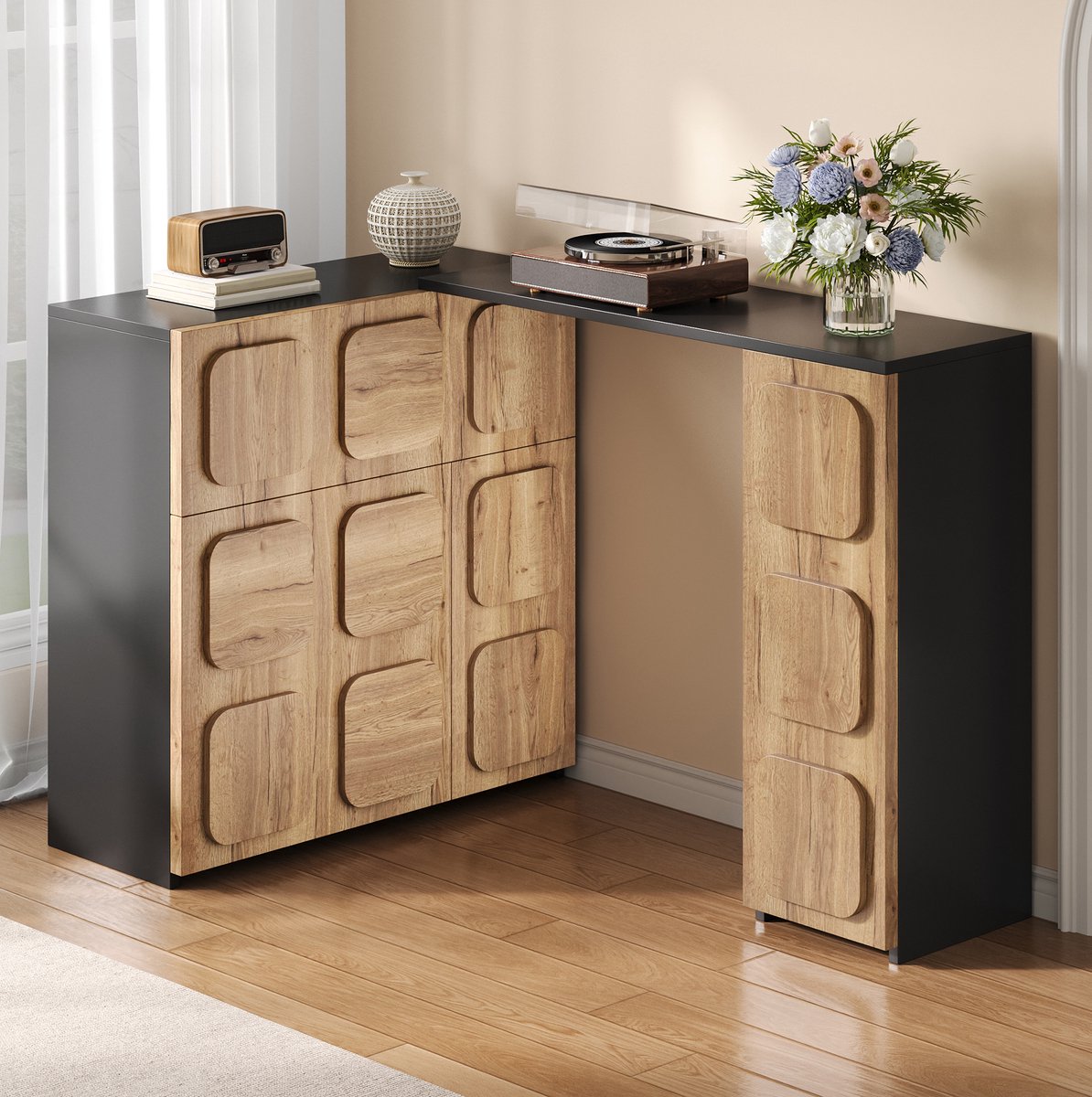 MODENUIT Dressoir - Modulair Met Druk-Open En Laden - Voor Woonkamer En Eetkamer - Hout - Naturel