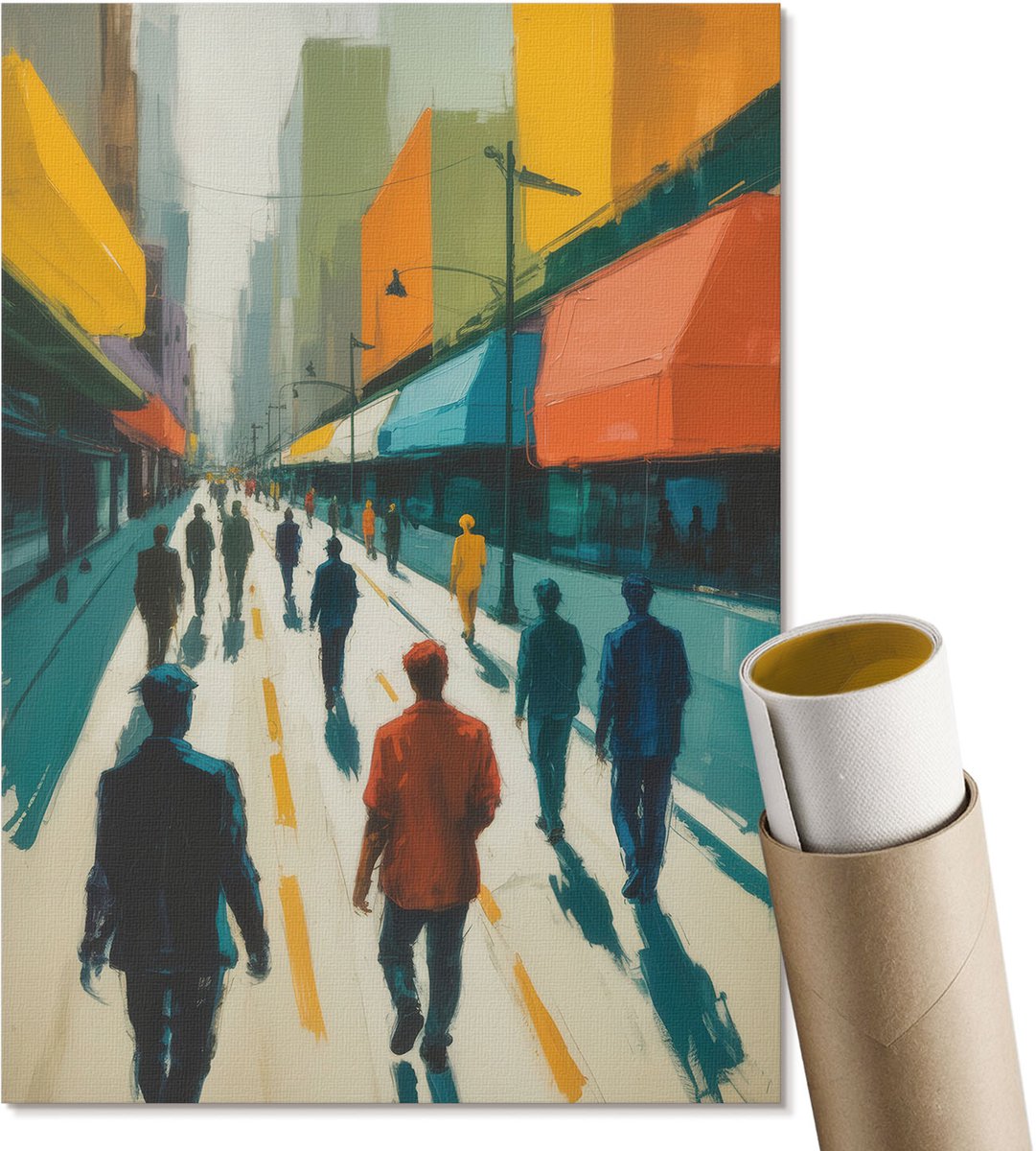 Coloray Polycanvas Poster - Stadsdrukte, Schilderen - A4 - Geel Wanddecoratie - Rechthoek - Decoratieve poster - Woonkamer, Slaapkamer, Kantoor - Expressief