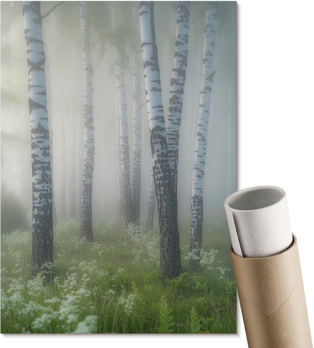 Coloray Polycanvas Poster - Berkenbos, Fotografie - A4 - Wit Motief - Rechthoek - Muurdecoratie - Woonkamer, Slaapkamer, Kantoor - Klassiek