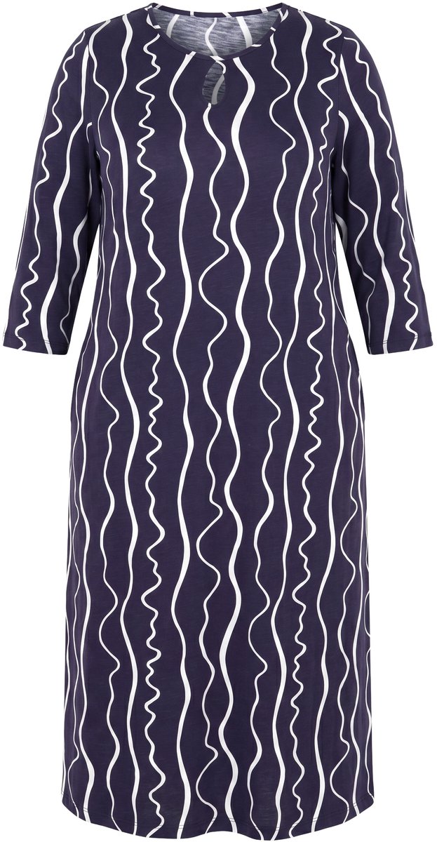 Ulla Popken - Dames - Maxi-jurk grafische print ronde hals 3/4 mouwen zakken - Donkerpruim - Maat 66+