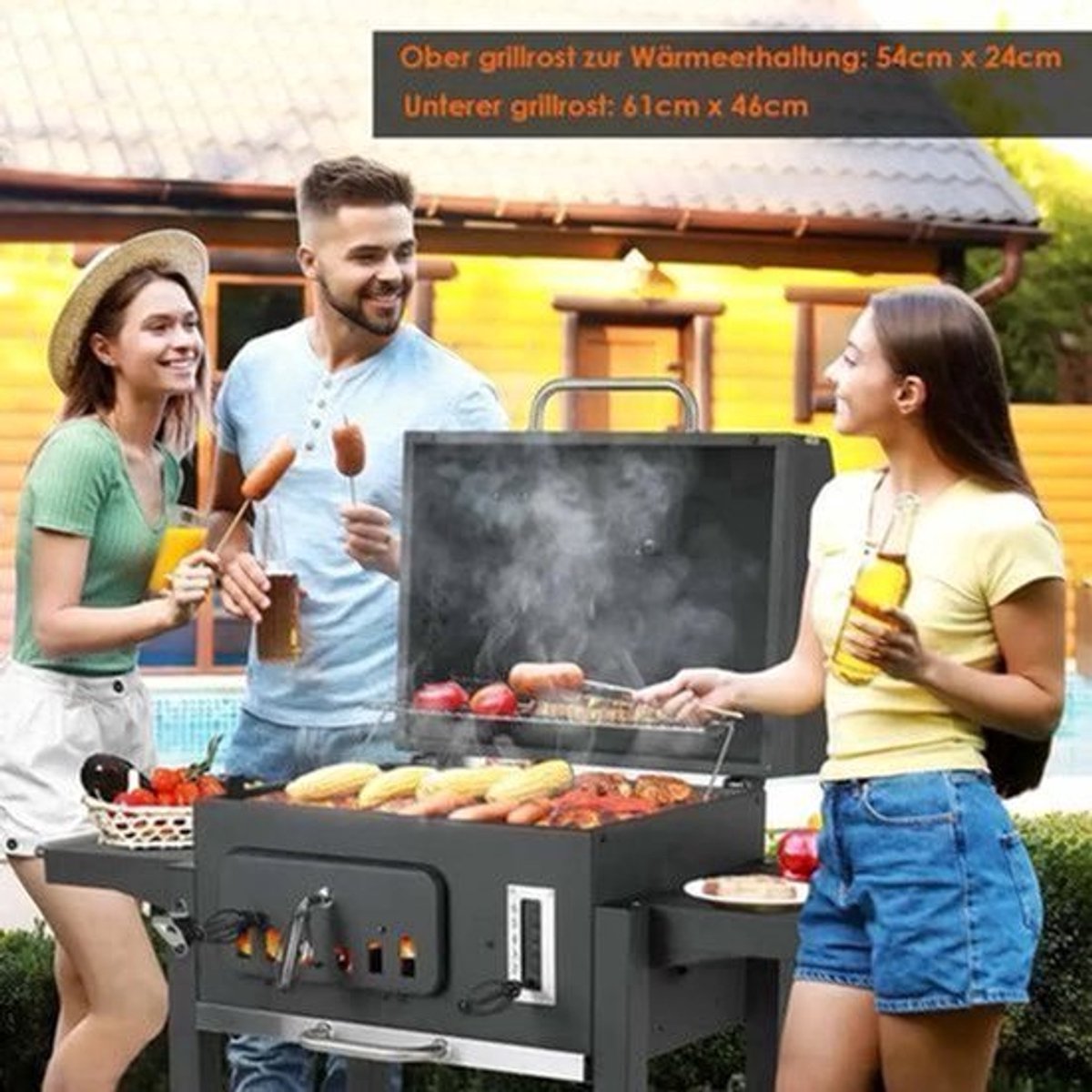 Houtskoolbarbecue – BBQ Grill – Barbecue – Houtskool BBQ – Tuinbarbecue – Grote Grillruimte 64x46 cm – Verstelbare Houtskoollade Met Thermometer