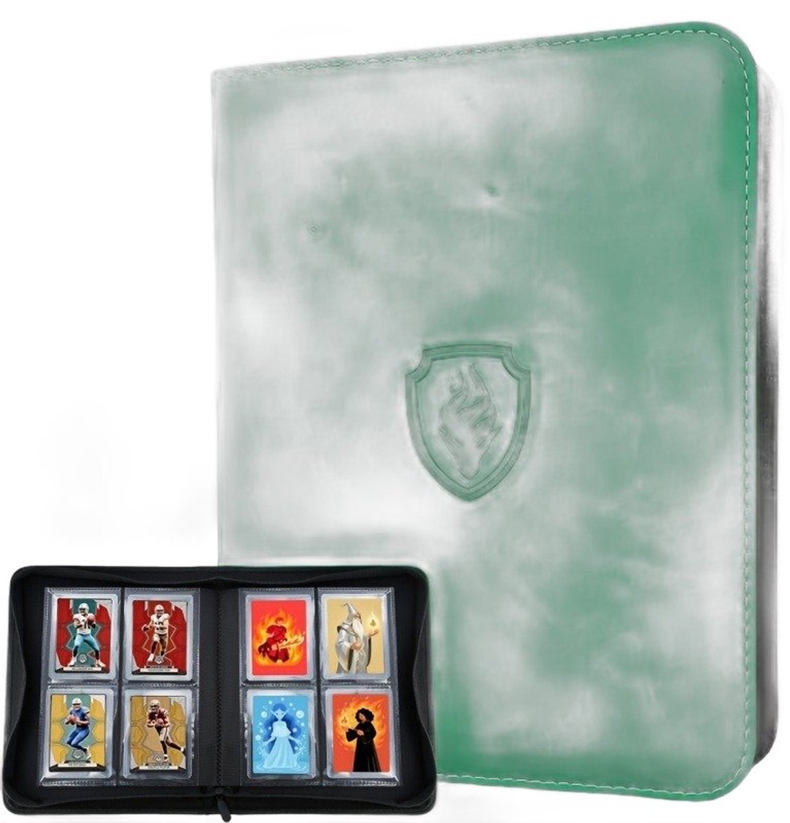 Currero Toploader Binder - Verzamelmap Kaarten - Geschikt voor Pokemon - 4 Pocket - 9 Pocket - 12 Pocket - Trading Card Map - Toploadermap - Cyaan Groen