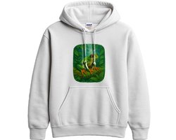 Kikker Hoodie – Vrolijke Groene Kikker op Mosbedekte Boomstronk – Jungle Outfit – Unisex Hoodie voor Dames & Heren – Origineel Cadeau
