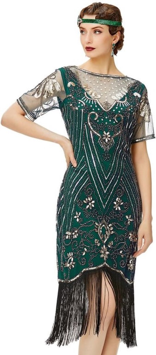 - Flapper Jurk - Brullende jaren 20 - Vintage Kralen - Pailletten Jurk - Perfect voor Feestjes - Dames Kostuum
