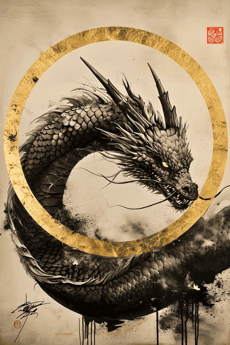 Drakenposter - Goud - Gouden - Fantasy - Draak - Wanddecoratie - posters - formaat 70x100cm - L2030MT