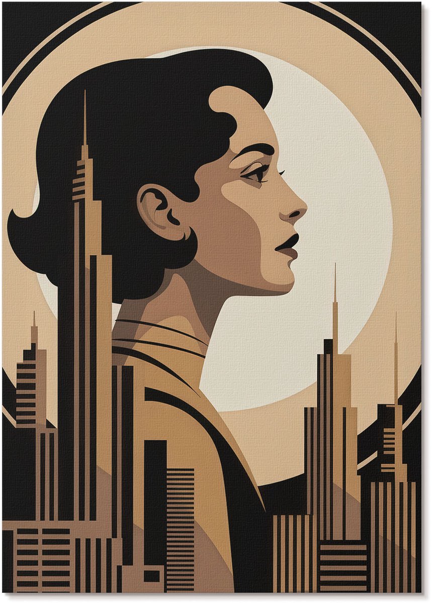 Tulup Polycanvas Wandposter - Art Deco Portret, Illustratie - A4 - Beige Patroon - Rechthoek - Muurkunst - Woonkamer, Slaapkamer, Kantoor - Art deco