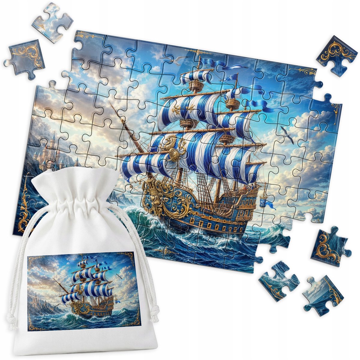 Traditionele Puzzel - Schip Oceaan Kasteel Zeeman Reis - 70 Stukjes