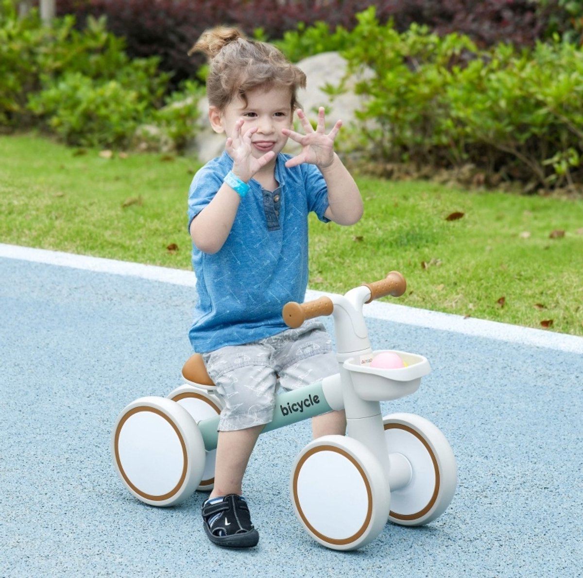 MODFU - Loopfiets - Verstelbaar Zadel - Fluisterwielen - Wit Groen - 56 Cm