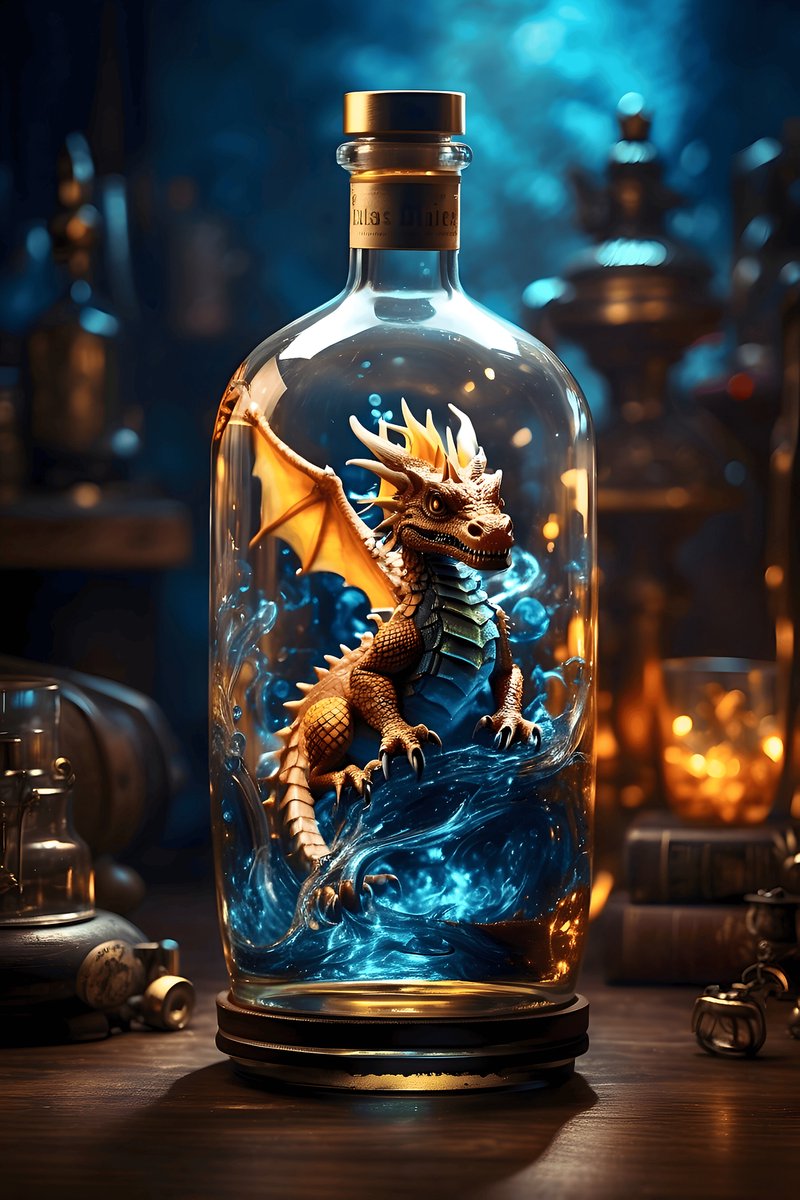 Draak in Fles Poster - Oosterse Draak - Fantasie - Mystiek - posters - formaat 70x100cm - Wanddecoratie - L1076MT