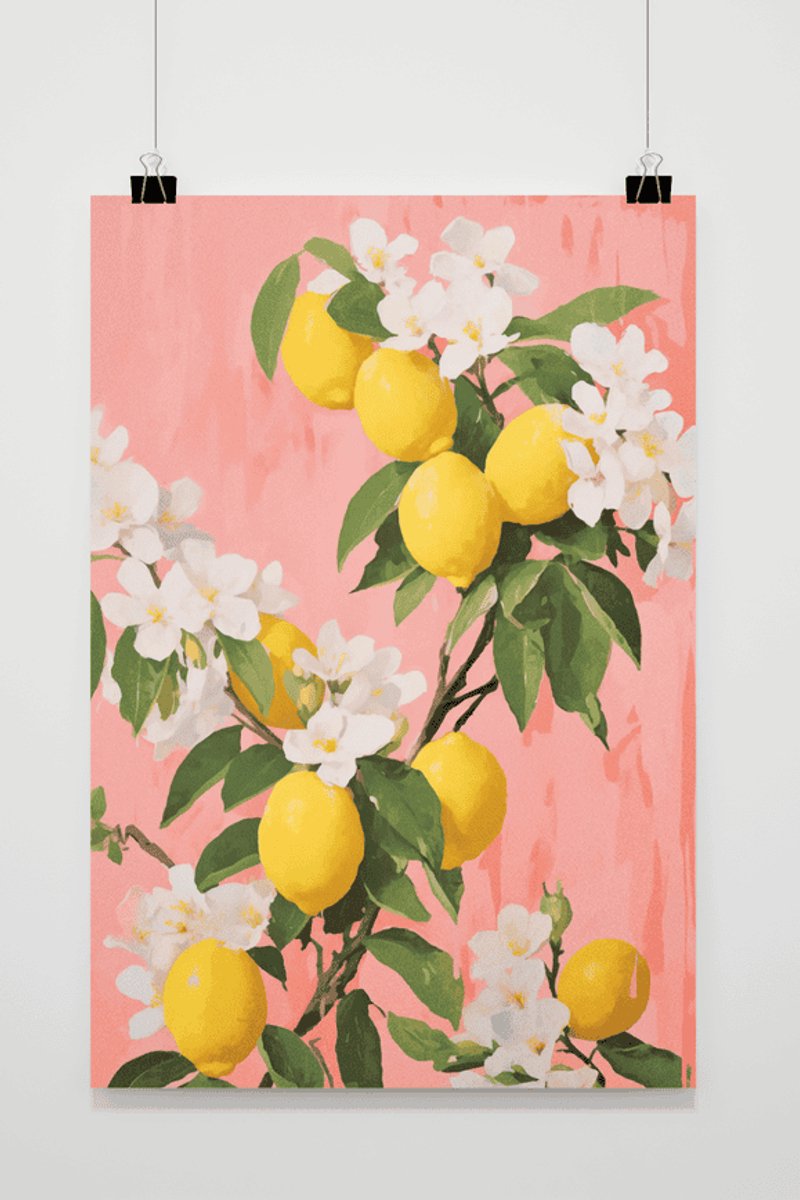 Citroenen Poster - Aquarel - Citroenboom - Citroenplant - Zomer - Vakantie - posters - formaat 70x100cm - Wanddecoratie - L1857YR