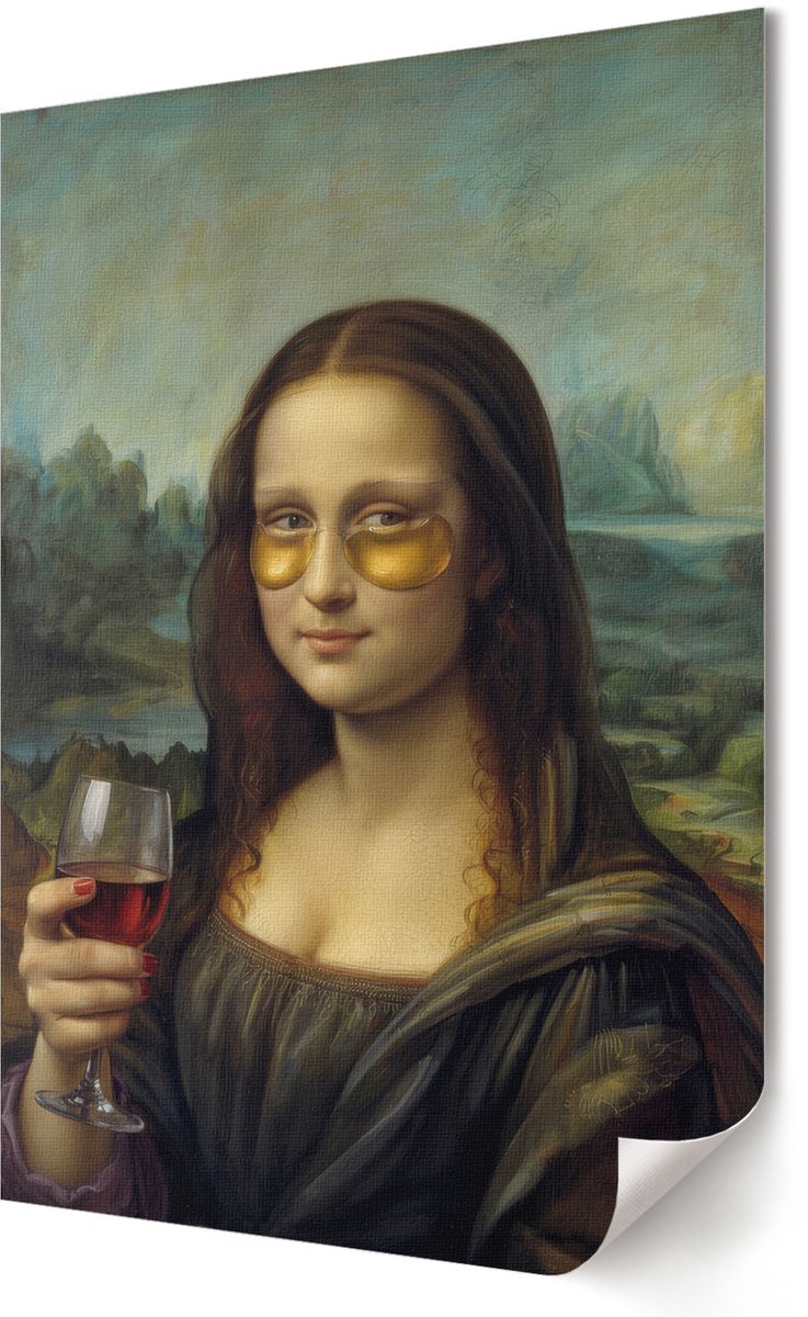 Coloray Polycanvas Wandposter - Mona Lisa Met Wijn, Schilderen - 420 x 594 - Bruin Wandposter - Rechthoek - Canvasposter - Woonkamer, Slaapkamer, Kantoor - Klassiek