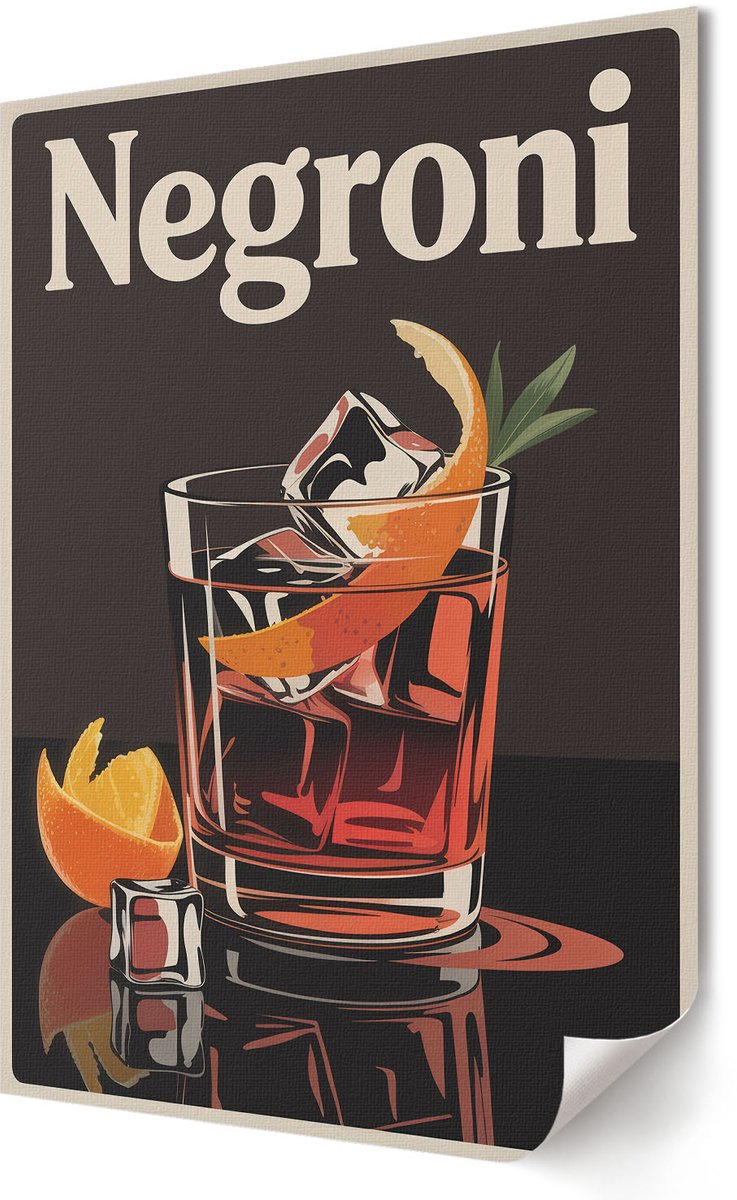 Coloray Polycanvas Wandposter - Negroni-Drankje, Poster - 420 x 594 - Zwart Wandposter - Rechthoek - Interieurdecoratie - Woonkamer, Slaapkamer, Kantoor - Retro