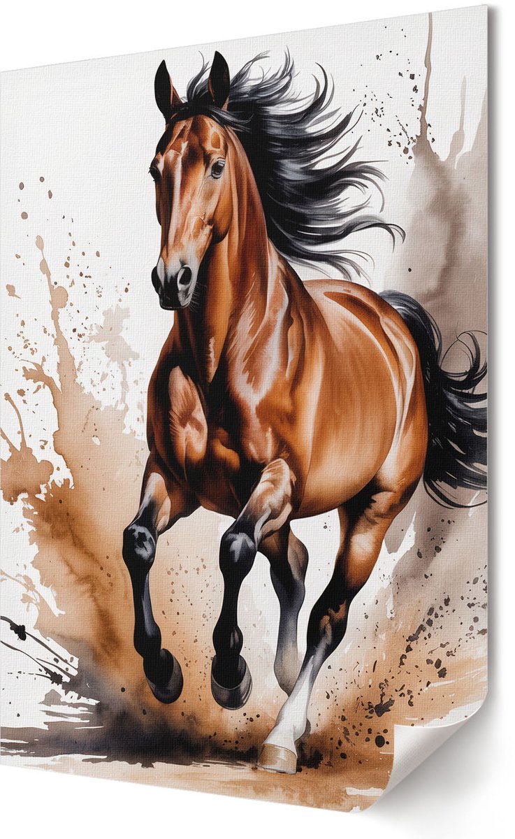 Coloray Polycanvas Poster - Een Galopperend Paard, Illustratie - 420 x 594 - Bruin Wanddecoratie - Rechthoek - Kunstposter - Woonkamer, Slaapkamer, Kantoor - Expressief
