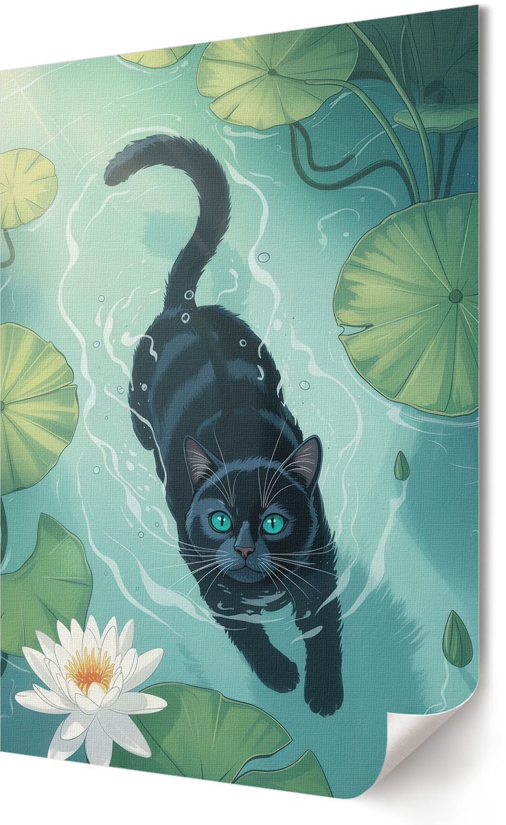 Coloray Canvas Poster Polycanvas - Katje In Het Water, Illustratie - 420 x 594 - Turkoois Decoratie - Rechthoek - Kunstposter - Woonkamer, Slaapkamer, Kantoor - Kinder