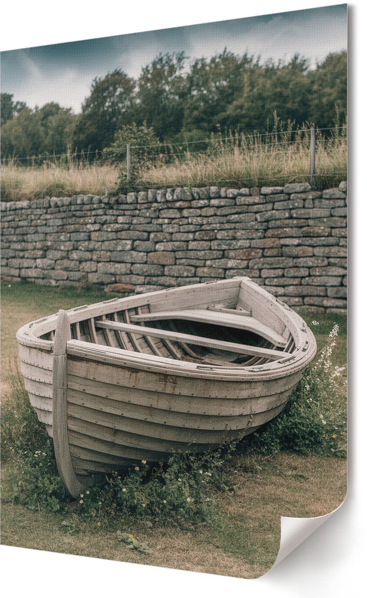 Coloray Polycanvas Wandposter - Oude Boot, Fotografie - 594 x 840 - Grijs Poster - Rechthoek - Interieurdecoratie - Kantoor - Rustiek