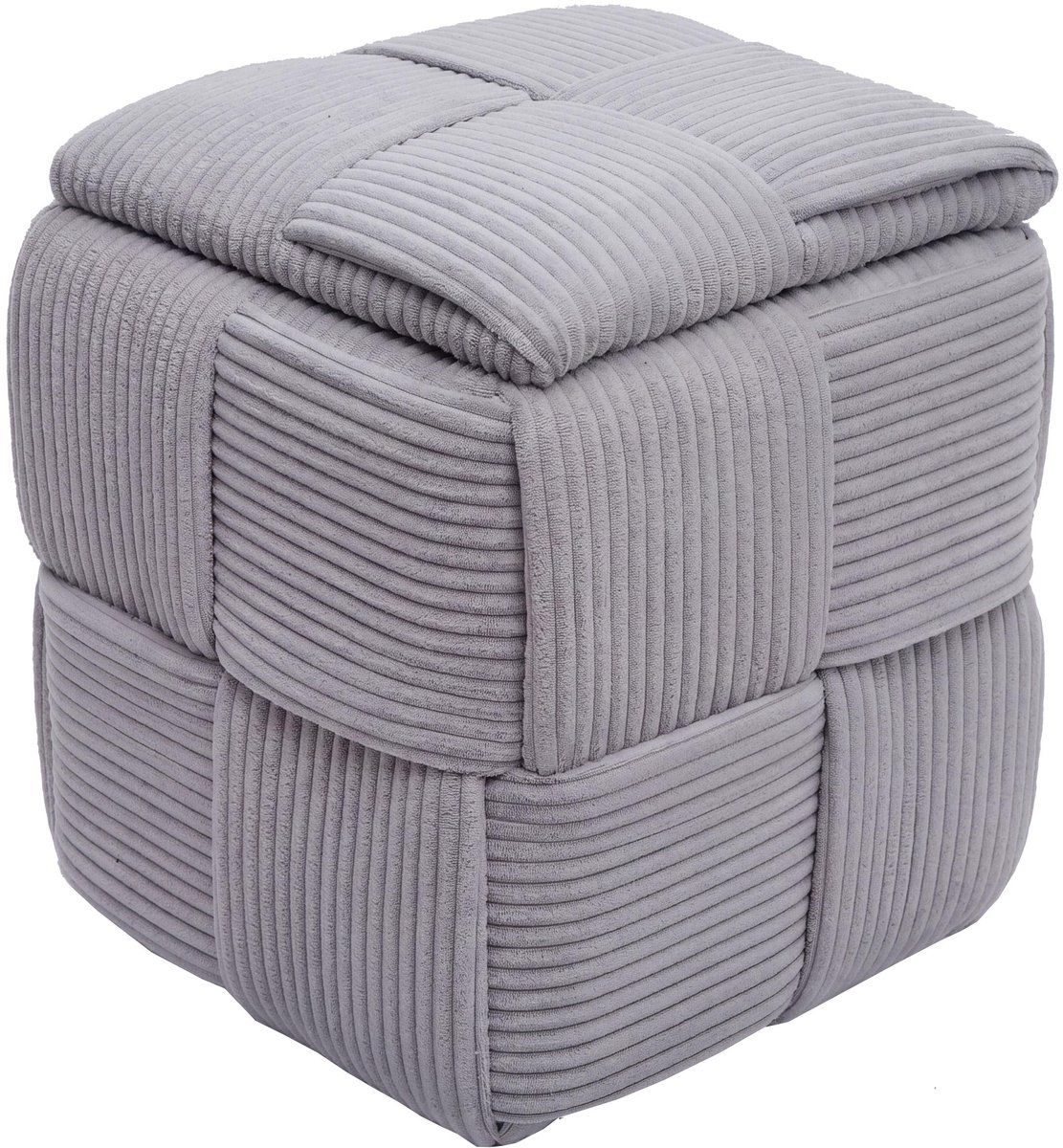 Poef MCW-Q47, zitpoef, ottomane, gestoffeerde poef, met deksel en opbergruimte, stof van corduroy (260 g/m²), 43 x 40 x 40 cm ~ donkergrijs