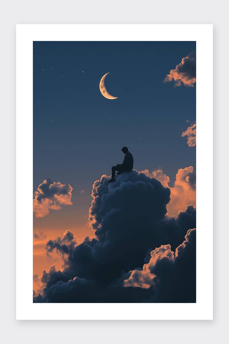 Man Poster - Wolken - Dromerig - Lucht - Rustgevend - Nature - Avondlucht - posters - formaat 30x40cm - Wanddecoratie - BXS5211AZ - Met kader - passe-partouts stijl