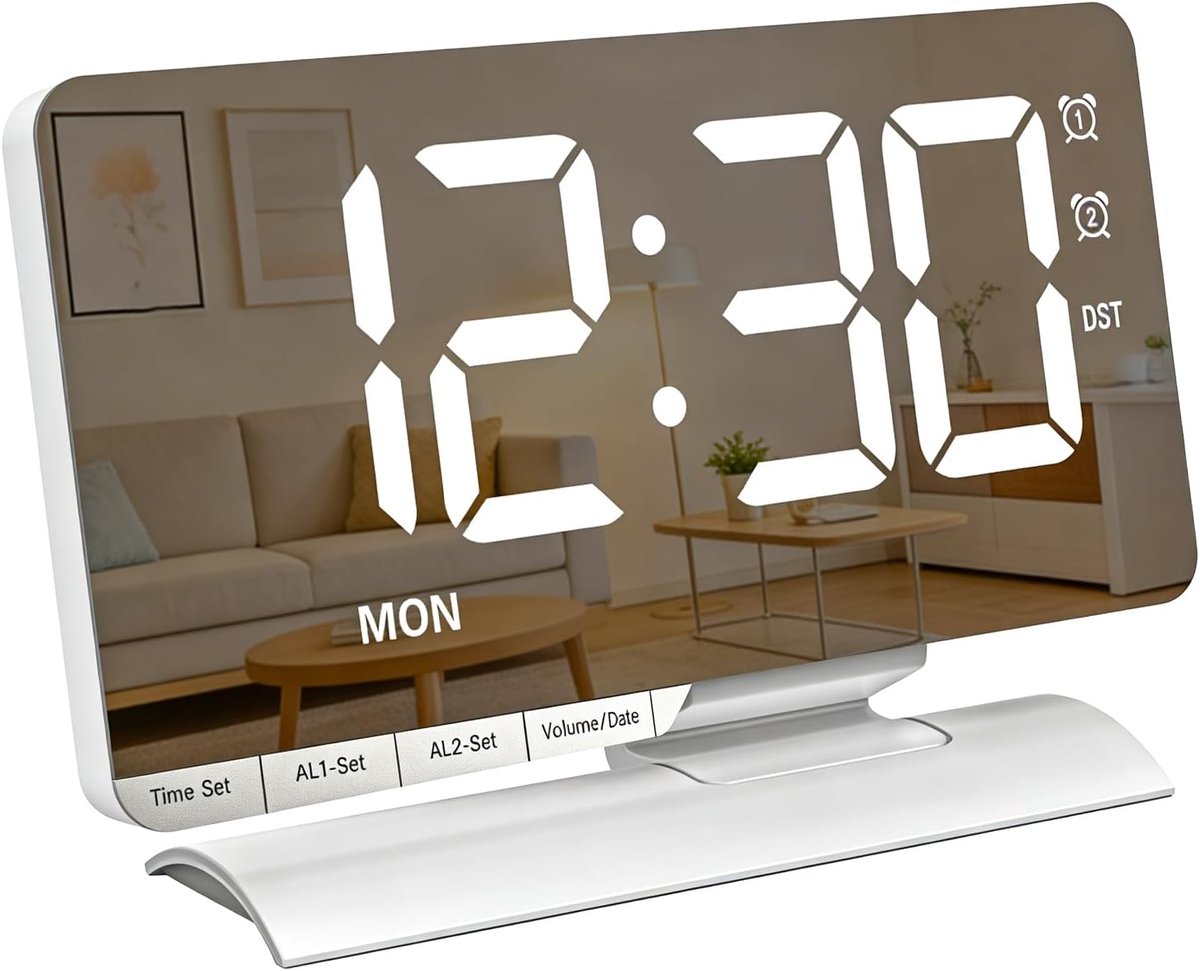 LED digitale wekker, Digitale led-wekker met grote cijfers, Digitale LED Wekker, Wekker LED-display Nachtkastje, oplaadbare spiegelwekker Nachtkastje, Digitale wekker zonder tikken luid