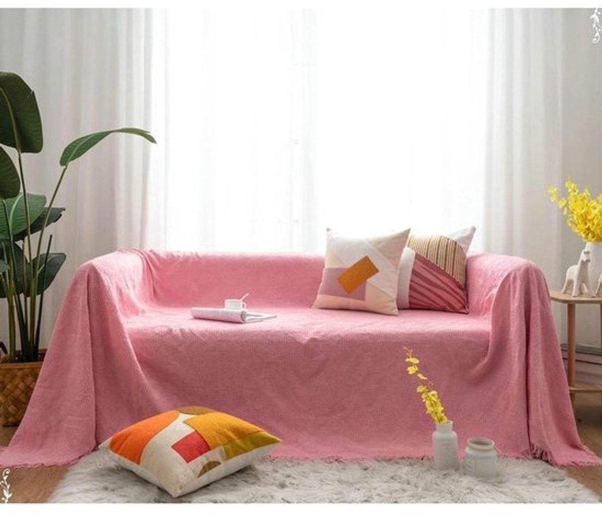 Bankovertrek - Bankdeken Sofahoes - Meubels Beschermen - Antislip - 180 x 300 cm - Roze