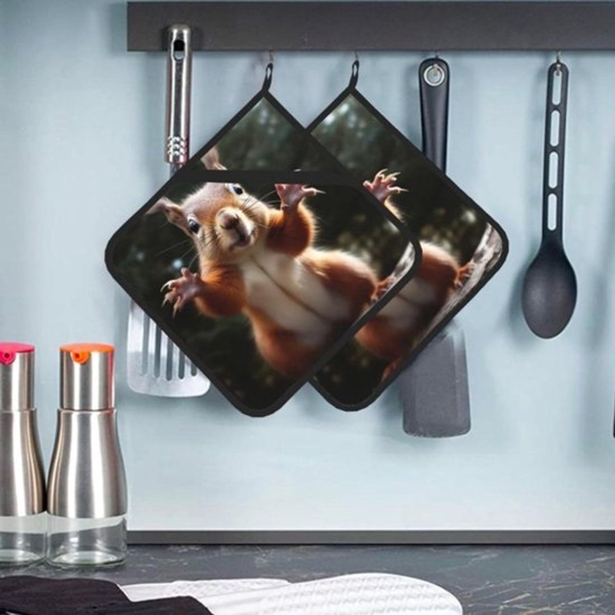 Pannenlappen met zak - Ovenwanten Onderzetter - Veilig Koken - Hittebestendig Polyester - 20 x 20 cm - Zwart