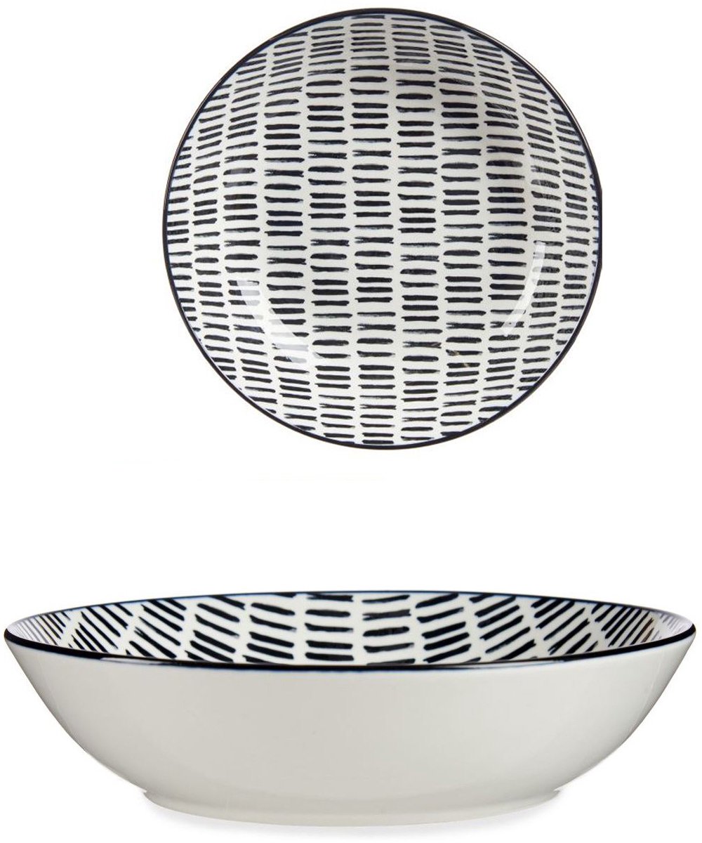 Diep Porseleinen Borden LINEAS 20 cm - Zwart Wit Lijn Design