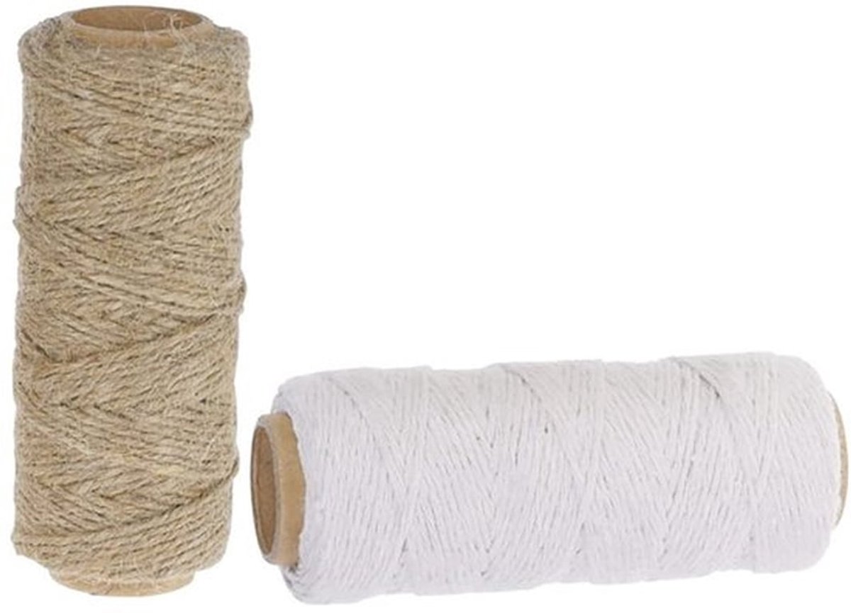 - Jute Tape en Katoen Koord - Set van 2 voor Tuinieren - Perfect voor Decoratie - 40 meter en 60 meter - Tuinaccessoires - Geschikt voor C