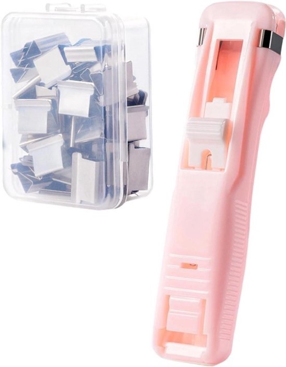 Push Clips - Papierklemmen Dispenser - Documenten Organiseren - Nietvrije Bevestiging - 14 x 4 cm - Roze