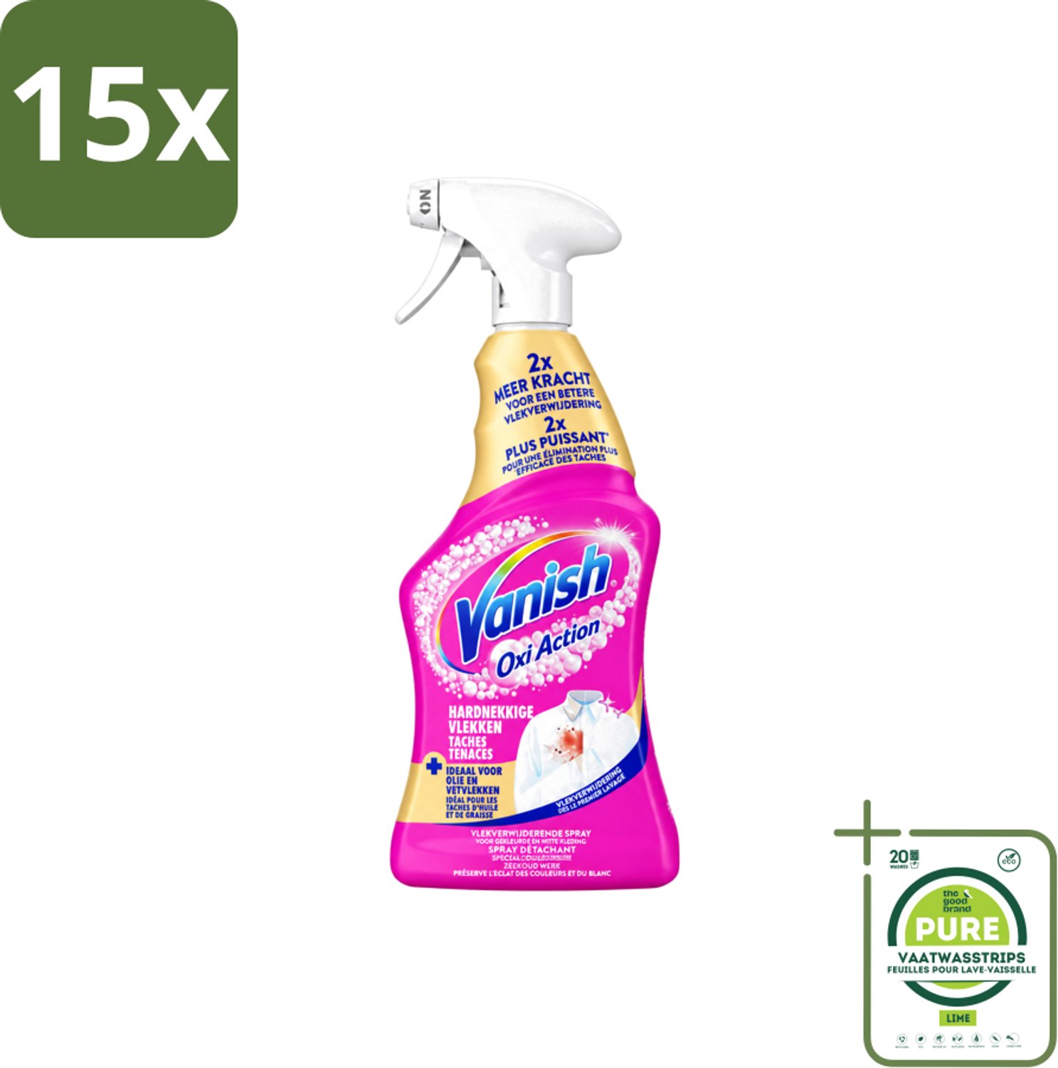 15 x Vanish – Vlekverwijderaar Spray – Hardnekkige Vlekken – 500 ml - Grootverpakking - Vaatwasstrips - Vlekkenverwijderaar - Hardnekkige Vlekken - Textiel Reinigen - Wasmiddel - Vlek Verwijderen