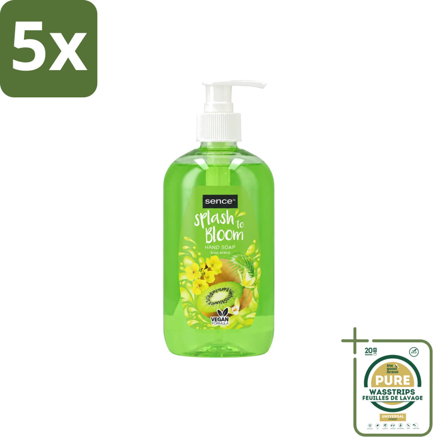 5 x Sence – Handzeep – Splash To Bloom Kiwi – 500 ml - Wasstrips - Handzeep - Handwas - Kiwi Geur - Hygiëne - Huidverzorging