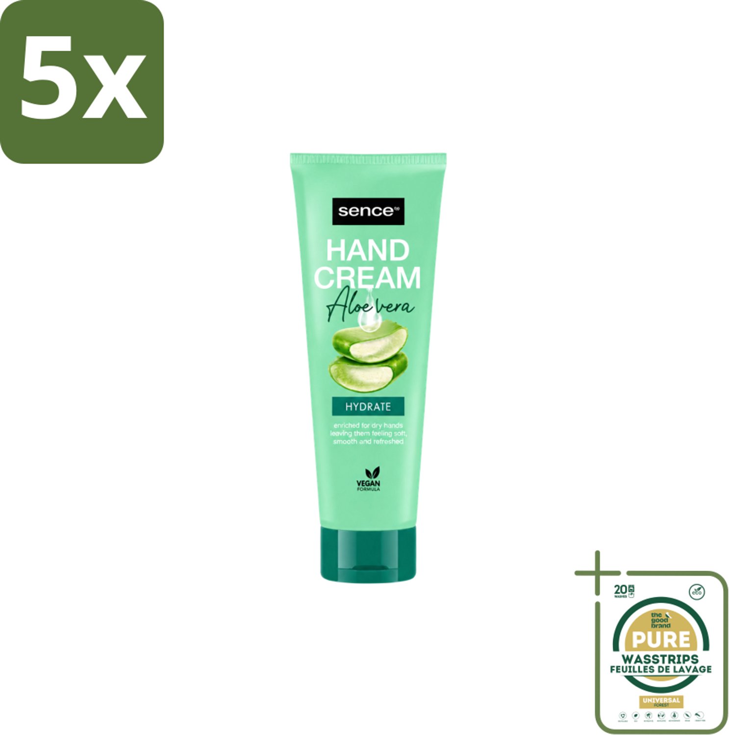 5 x Sence Beauty – Handcrème – Aloë Vera – 75 ml - Wasstrips - Handcrème Aloë Vera - Handverzorging - Droge Handen - Ruwe Handen - Schrale Handen