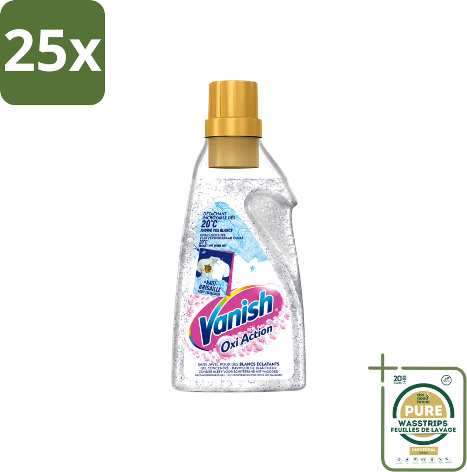 25 x Vanish – Wasbooster Gel – Oxi Action Whitening – 750 ml - Wasstrips - Wasbooster Gel - Witte Was - Vlekverwijdering - Witversterking - Actieve Zuurstof