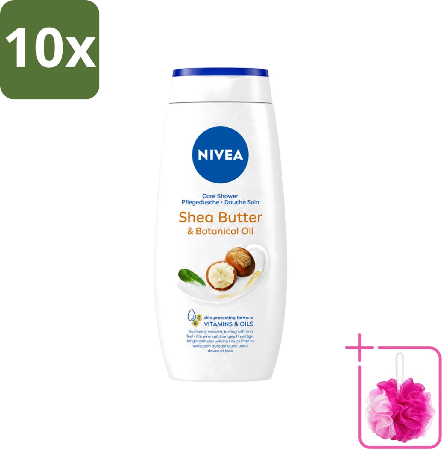 10 x Nivea - Douchegel - Shea Butter & Botanical Oil - 250 ml - Bulkverpakking - Douchegel - Douchemop - Shea butter