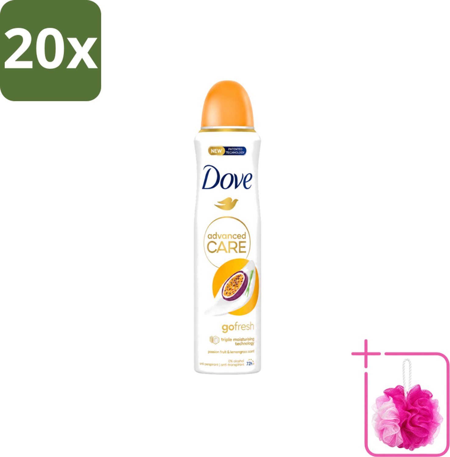 20 x Dove – Deodorant Spray – Passion Fruit – 250 ml - Bulkverpakking - Passievrucht deodorant - Douchemop - Frisse geur