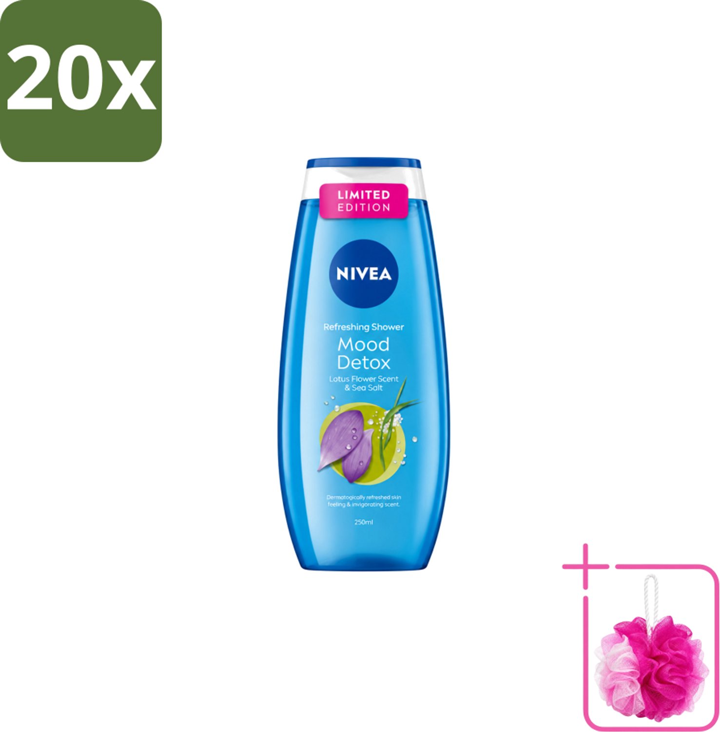 20 x Nivea – Douchegel – Creme Mood Detox – 250 ml - Bulkverpakking - Douchegel - Douchemop - Zeezout