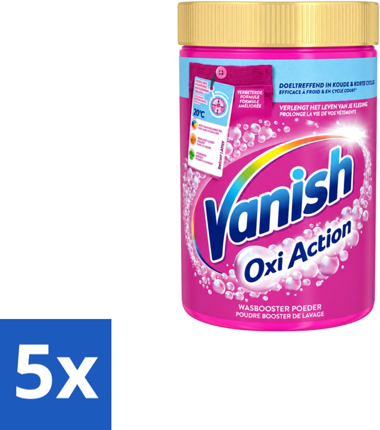 5 x Vanish – Wasbooster Poeder – Oxi Action Gekleurde & Witte Was – 710 g - Voordeelverpakking - 5 stuks