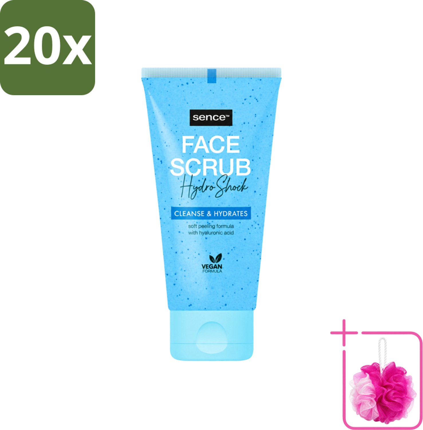 20 x Sence - Alle Huidtypes - Gezichtsscrub - Exfoliërend - 150 ml - Bulkverpakking - Gezichtsscrub - Douchemop - Exfoliëren