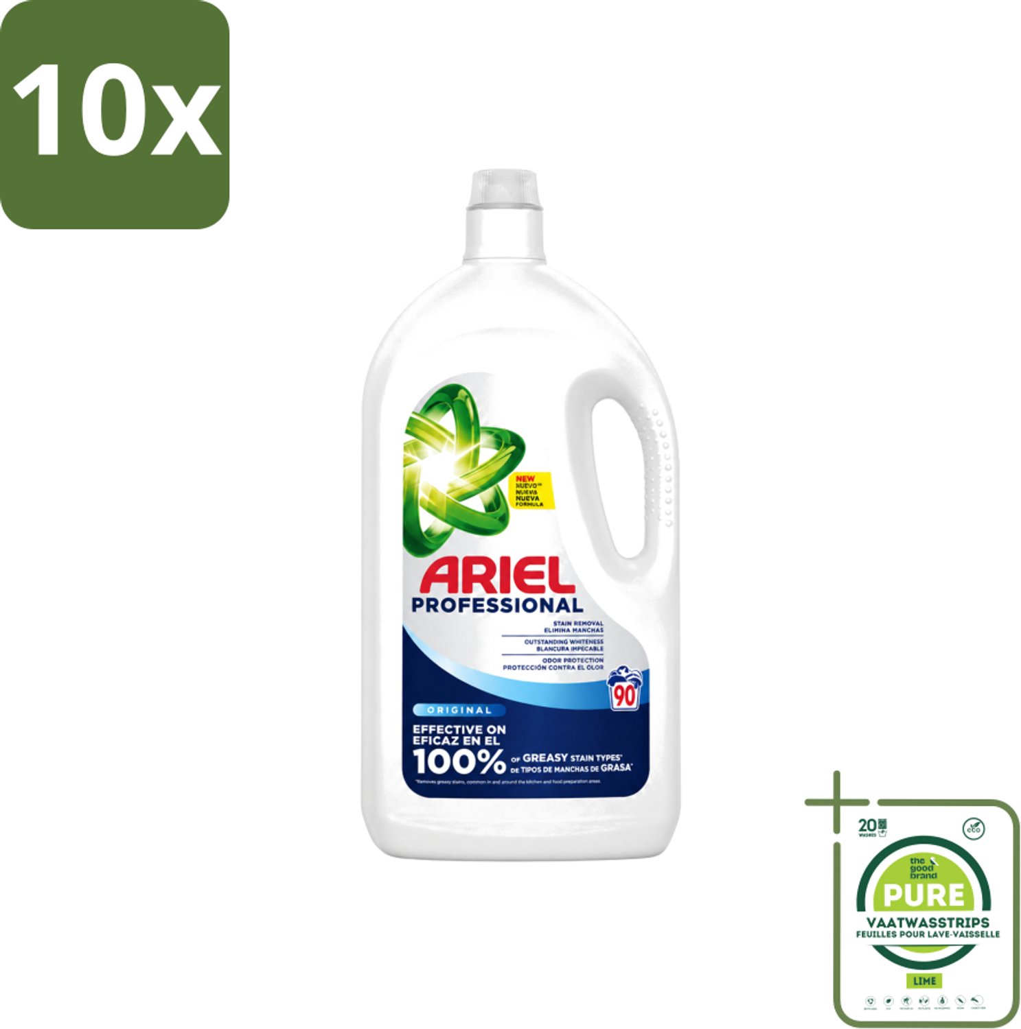 10 x Ariel – Vloeibaar Wasmiddel – Professional Regular - 90 wasbeurten - 4,05 L - Grootverpakking - Vaatwasstrips - Wasmiddel - Witte Was - Vlekken Verwijderen - Reiniging - Schone Was