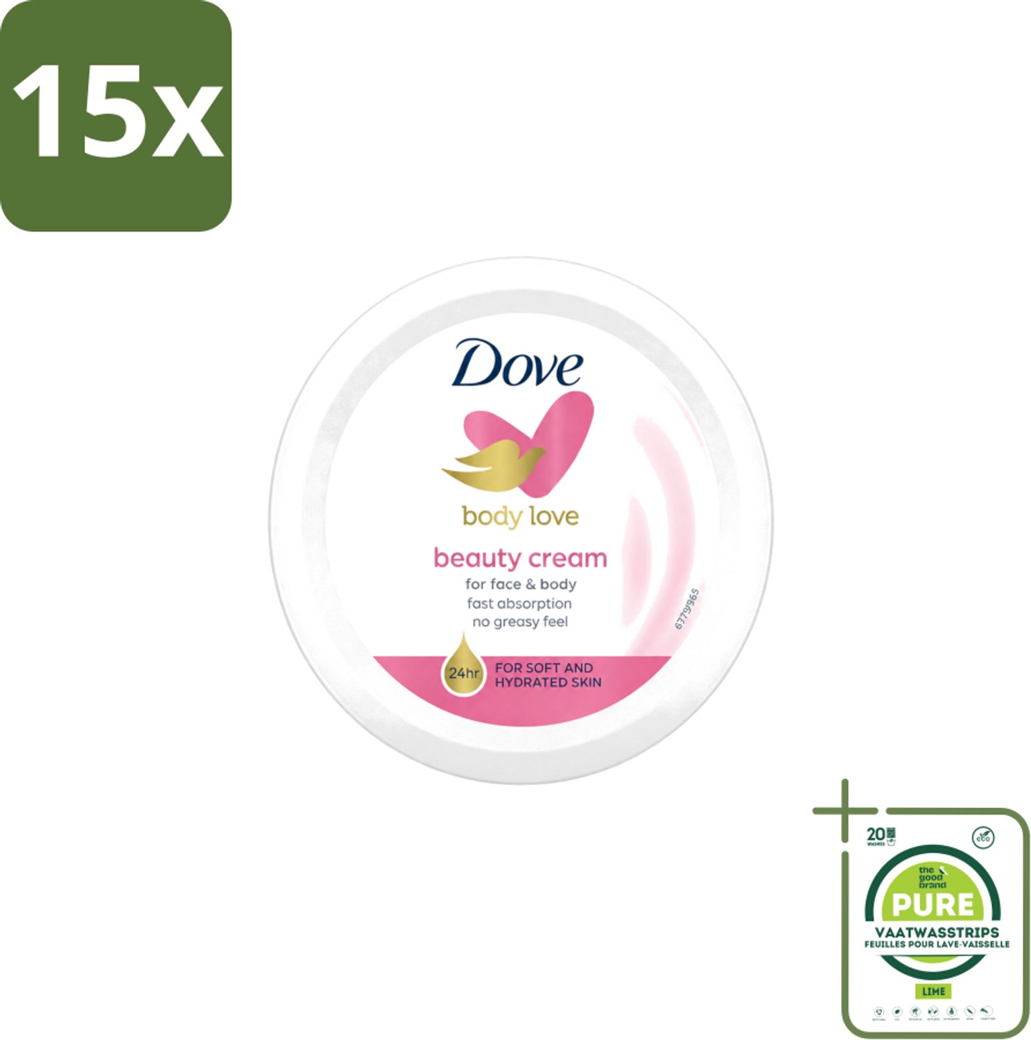 15 x Dove – Bodycrème – Beauty Cream – 75 ml - Grootverpakking - Vaatwasstrips - Beauty Cream - Huid Verzorging - Hydratatie - Huidbarrière - Droge Huid
