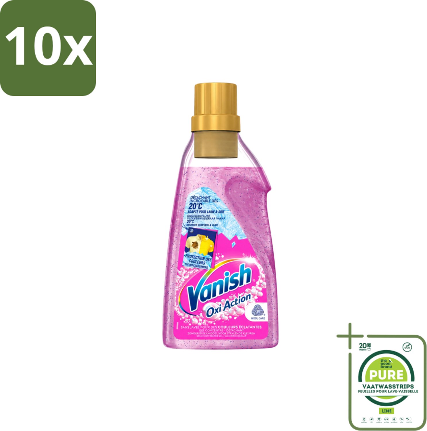 10 x Vanish – Wasbooster Gel – Oxi Action – 750 ml - Grootverpakking - Vaatwasstrips - Wasbooster - Vlekverwijdering - Zuurstoftechnologie - Koud Water - Korte Wastijd