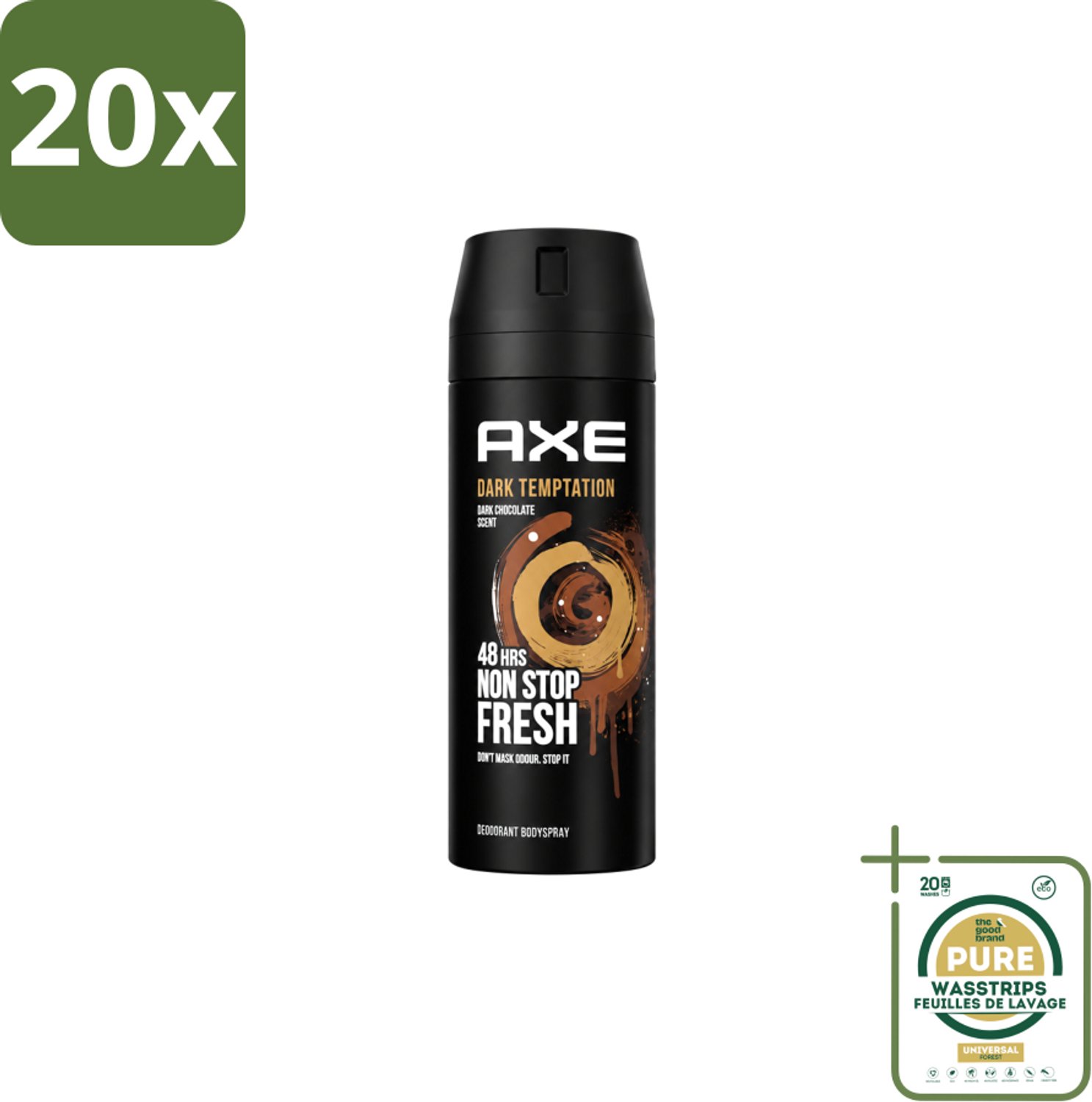 20 x Axe – Deodorant Spray – Dark Temptation – 150 ml - Wasstrips - Deodorant Spray - Mannelijke Geur - Warme Geur - Chocolade Geur - Transpiratiegeur