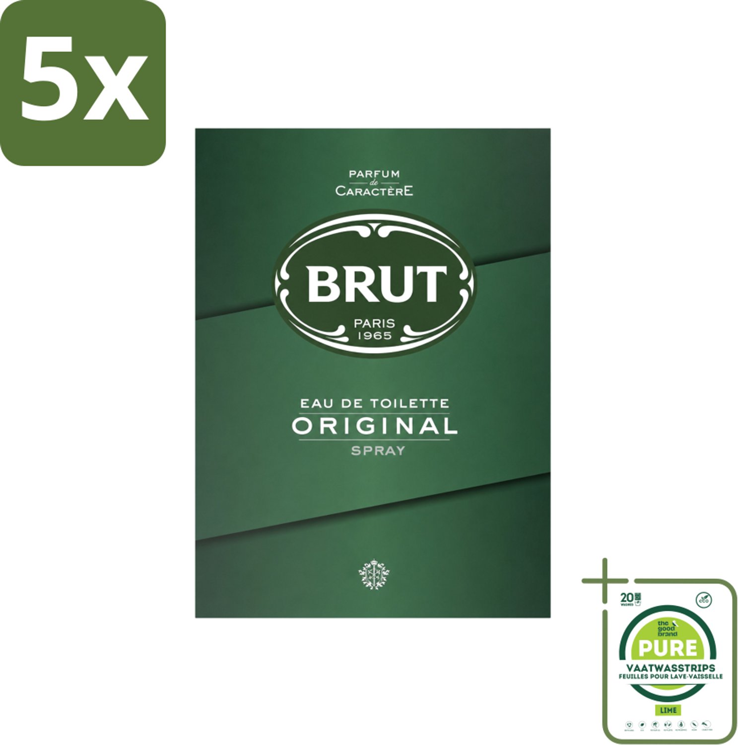 5 x Brut – Eau de Toilette – Original – 100 ml - Grootverpakking - Vaatwasstrips - Brut Original - Eau De Toilette - Geur - Parfum - Lavendel