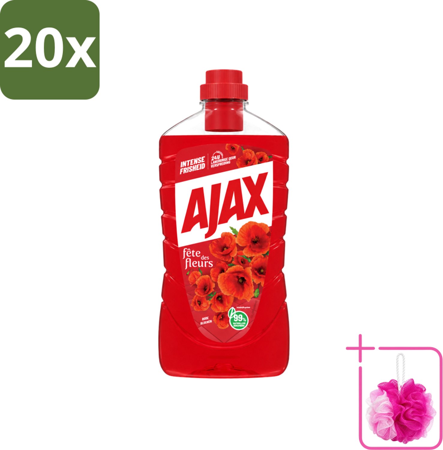 20 x Ajax - Allesreiniger - Fête des Fleurs - Intense Frisheid - Langdurige Geurverspreiding - 1 L - Bulkverpakking - Allesreiniger - Douchemop - Bloemgeur