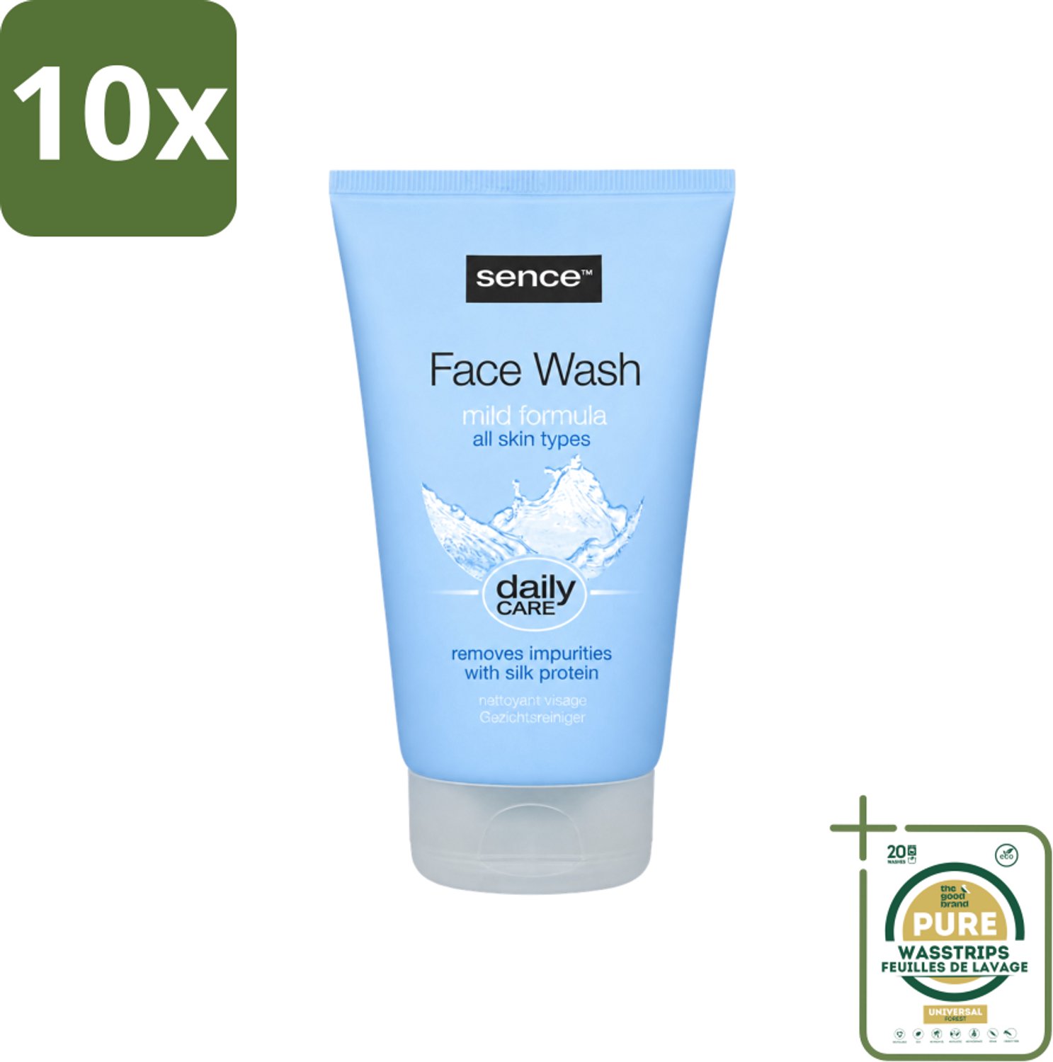 10 x Sence - Alle Huidtypes - Face Wash - Verfrissend - 150 ml - Wasstrips - Face Wash - Huid Reinigen - Huid Verzorgen - Huid Verfrissen - Zijdeproteïne