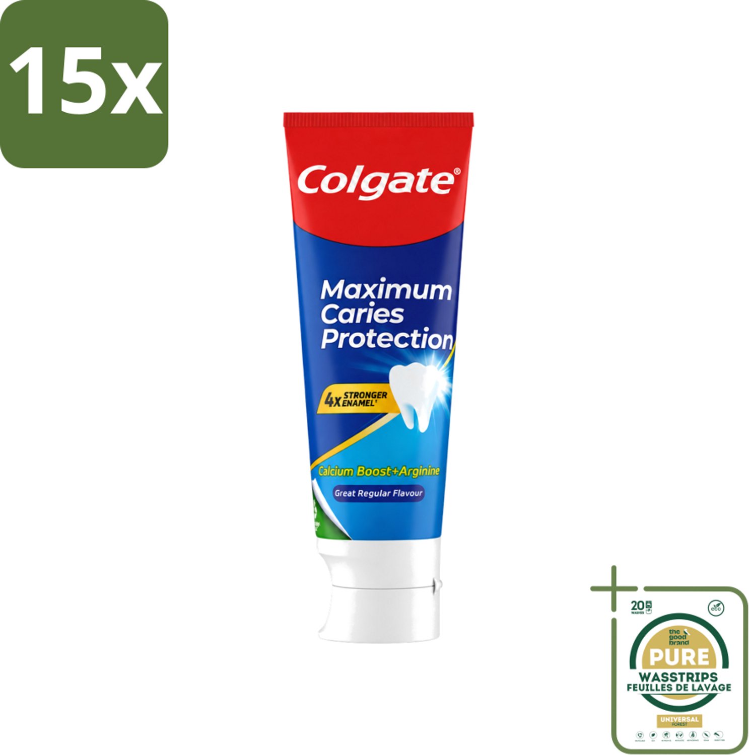 15 x Colgate - Carries Protection - Met Calcium - Tandpasta - 75ml - Wasstrips - Gaatjes - Tandbederf - Tanden Beschermen - Tandpasta - Fluoride