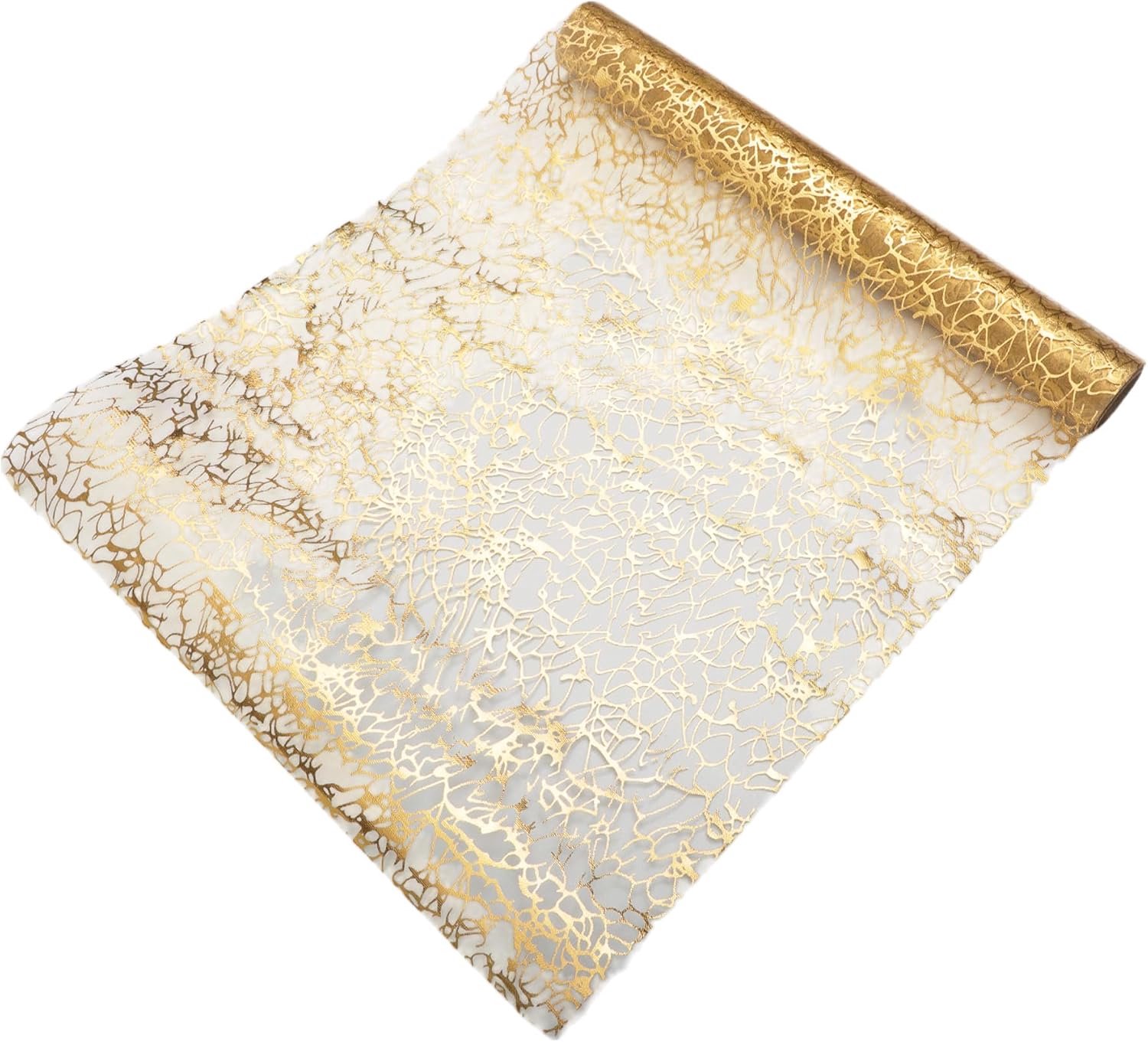 Tafelkleed, geometrisch patroon, glanzend, tafelkleed van polyester voor doe-het-zelf feesten, bruiloften, verjaardagen, 275 x 28 cm, goudkleurig