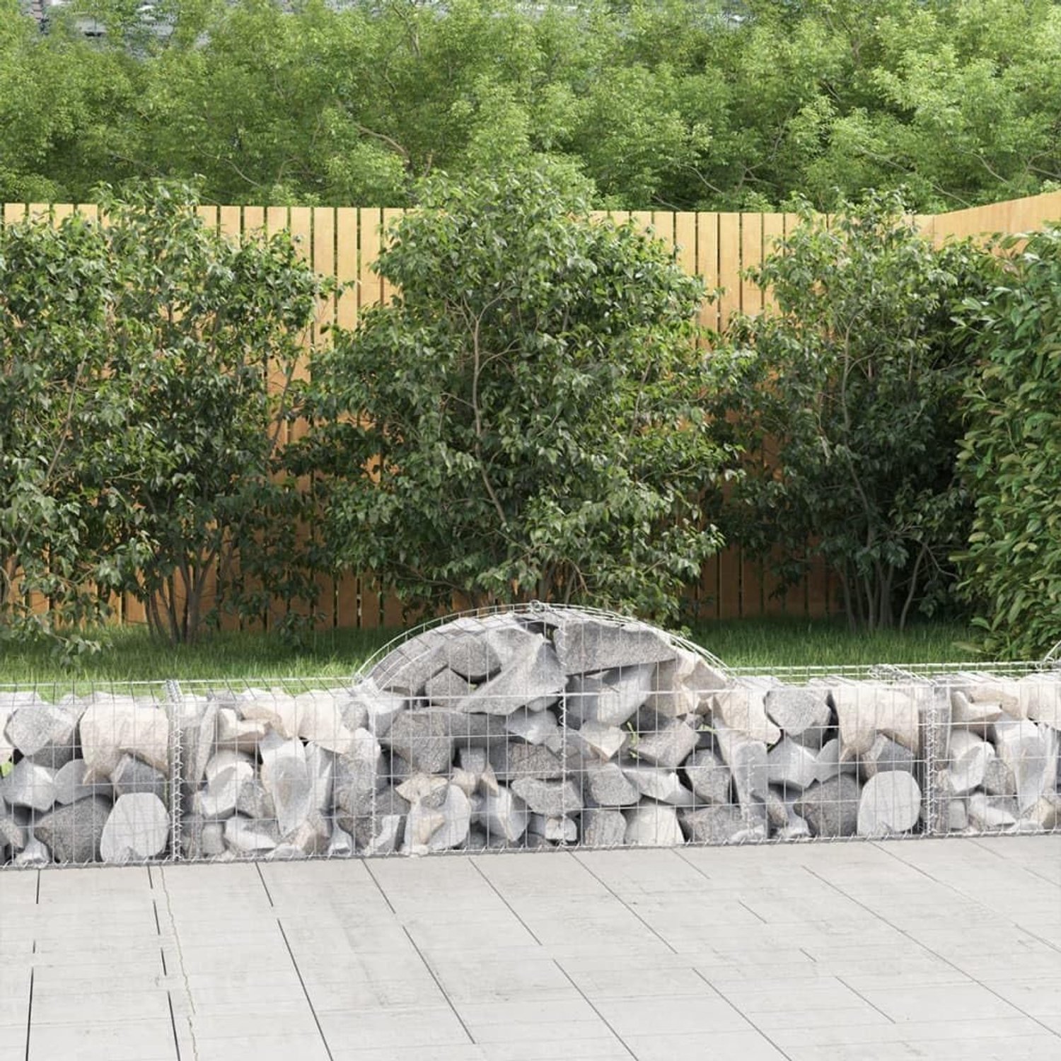 Schanskorf met hoge boog, metalen stenen manden, tuinbarrières, plantenbak, groot, buiten, schanskorven, geschikt voor restaurants, achtertuin, cafés, tuinen, 200 x 50 x 40/60 cm, verzinkt