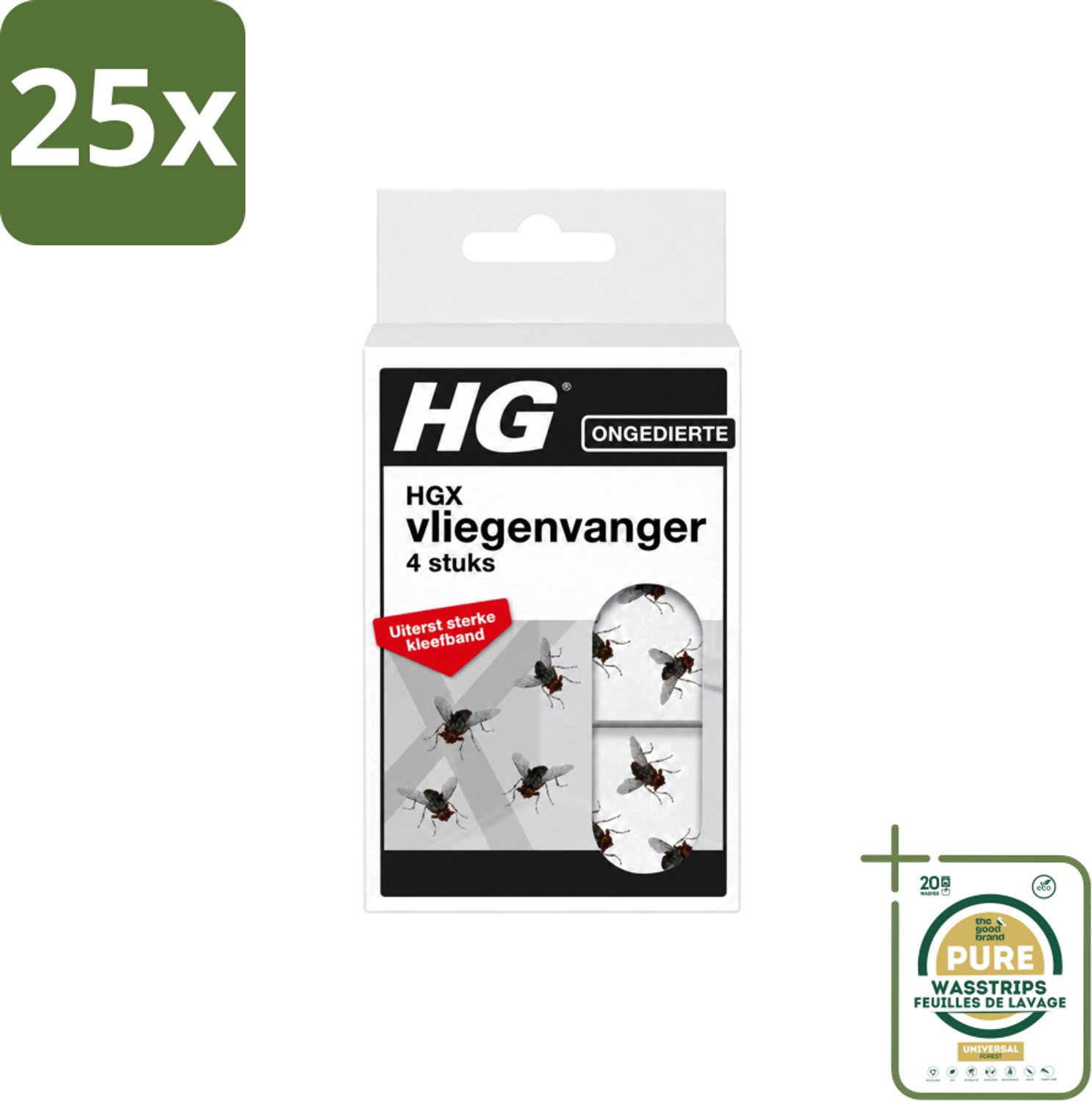 25 x HG X - Vliegenvanger - Uiterst Sterke Kleefband - 4 Vliegenvangers - Wasstrips - Vliegenvanger - Kleefband - Vliegen Vangen - Geurloze Kleefband - Veilige Vliegenvanger