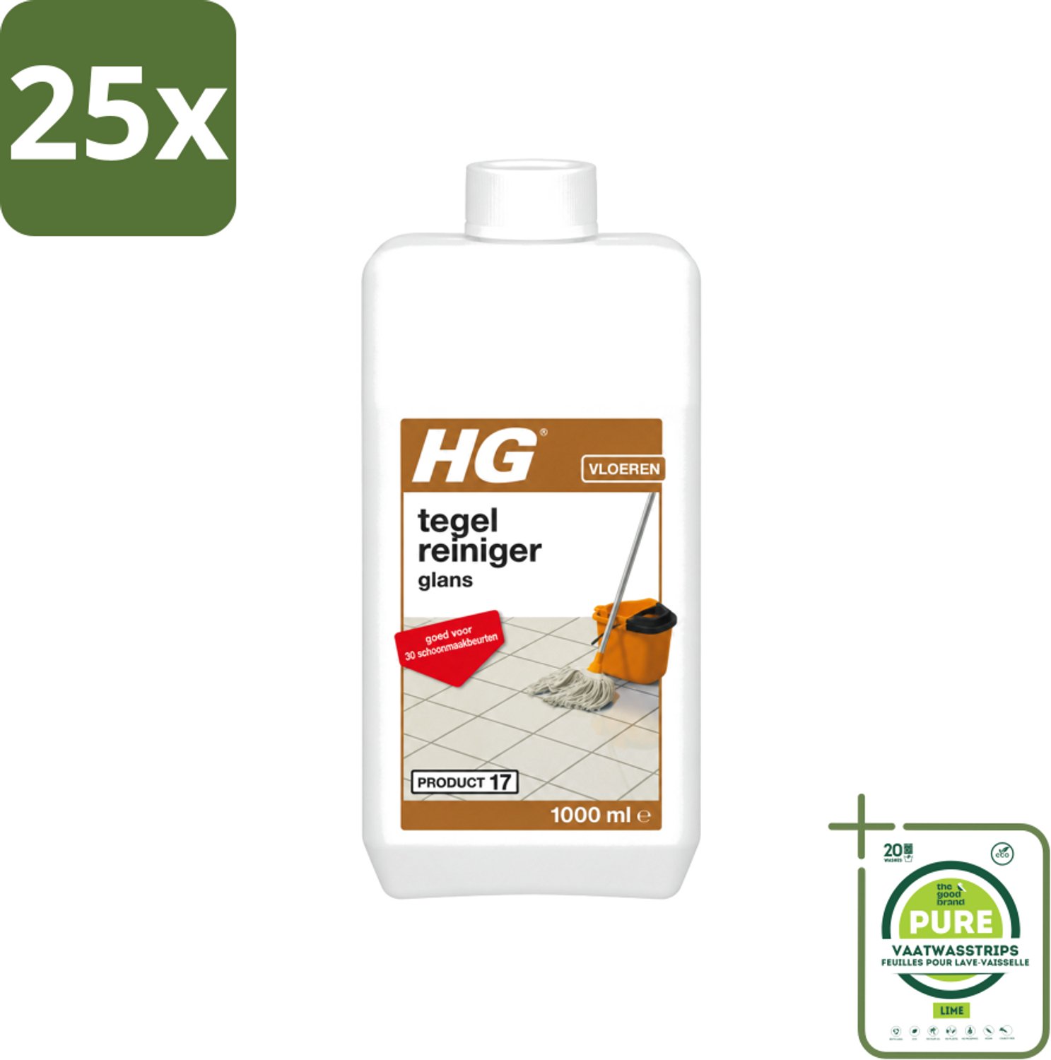 25 x HG - Vloeren - Tegelreiniger Glans - Biologisch Afbreekbaar - 1L - Grootverpakking - Vaatwasstrips - Tegelreiniger - Glans Herstellen - Biologisch Afbreekbaar - Vloer Reinigen - Tegel Reinigen